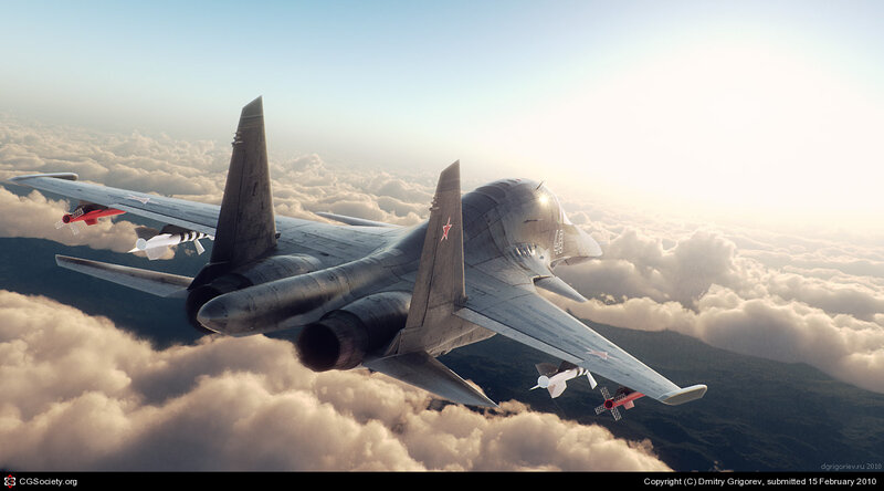Jet fighter above the clouds