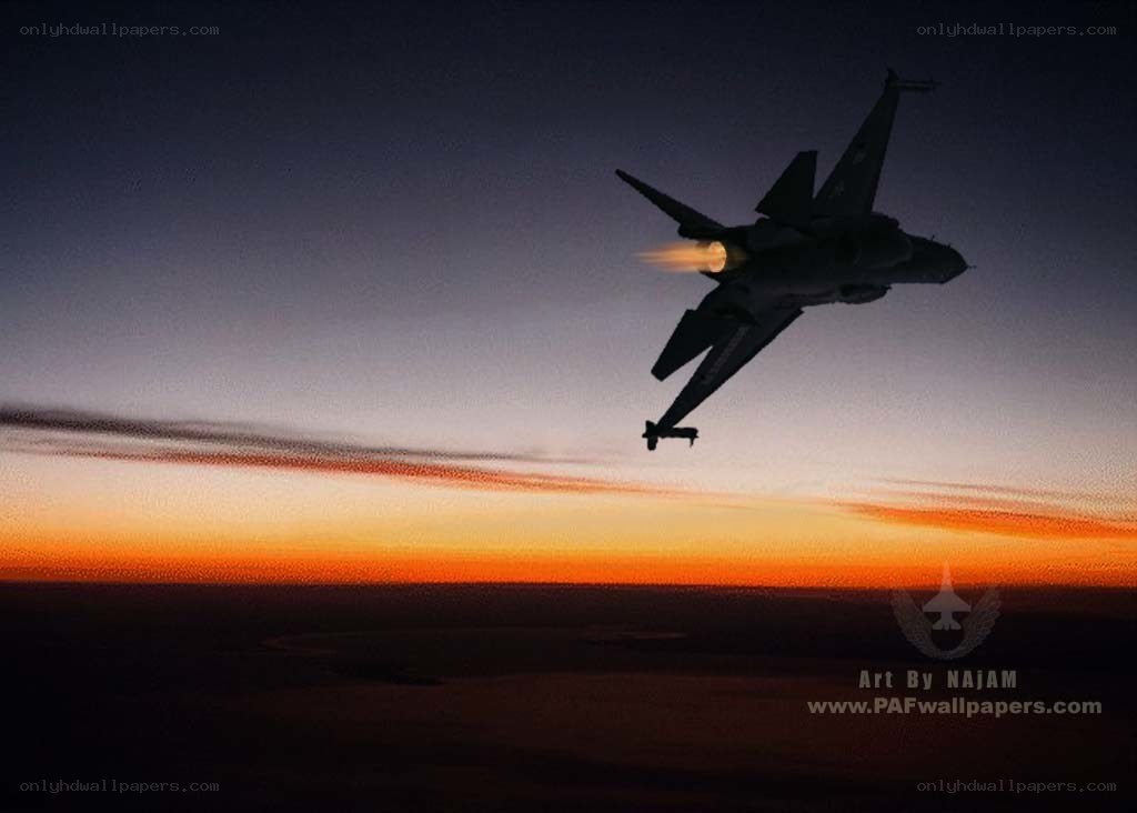 Jet fighter at sunset