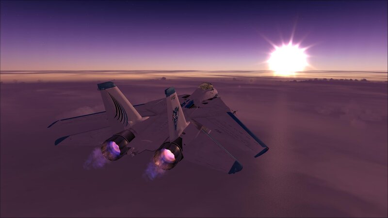 Jet fighter at sunset
