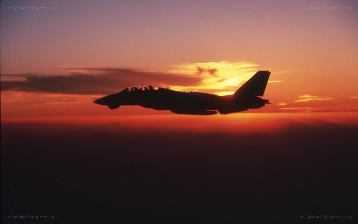 jet fighter at sunset