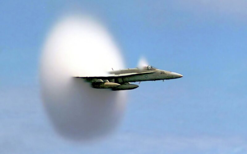 Jet Fighter Breaking Sound Barrier — Blue, Dramatic