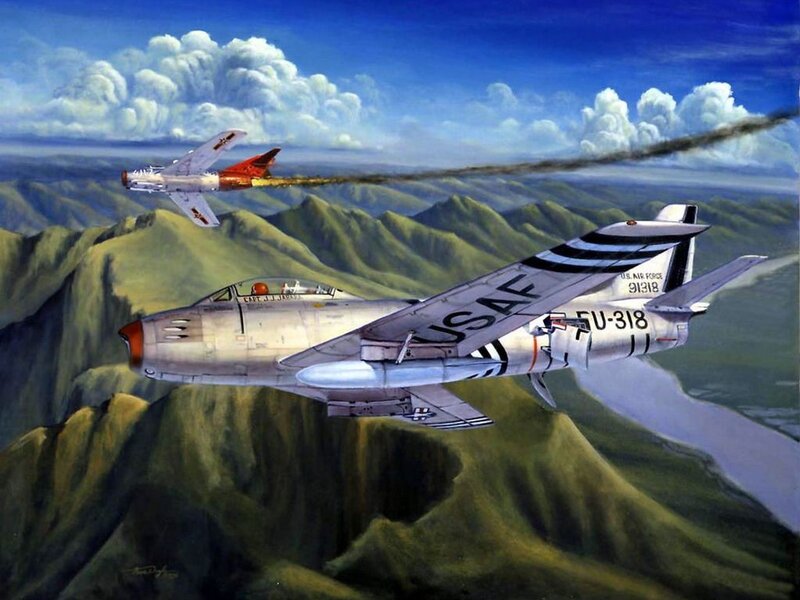 Jet fighter combat over mountains