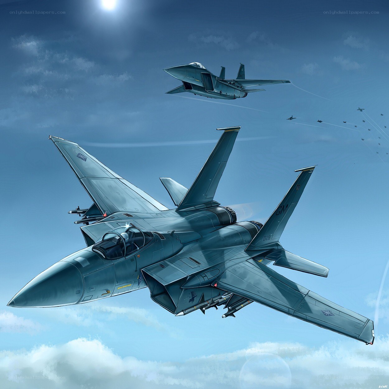 Jet fighter formation in sky