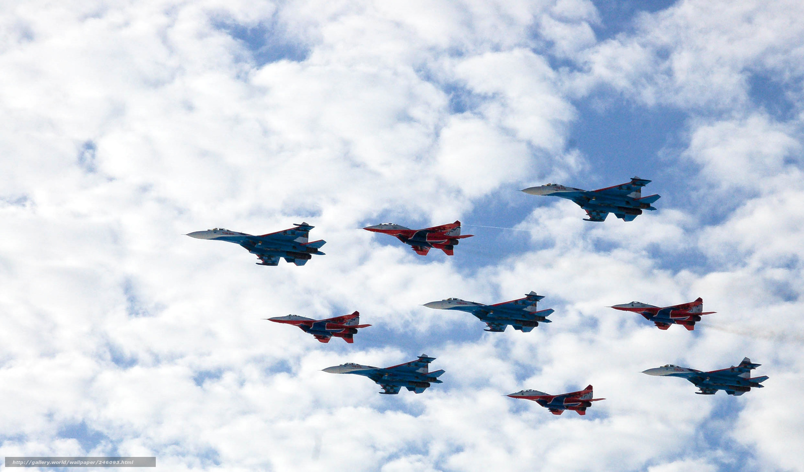 Jet fighter formation in sky