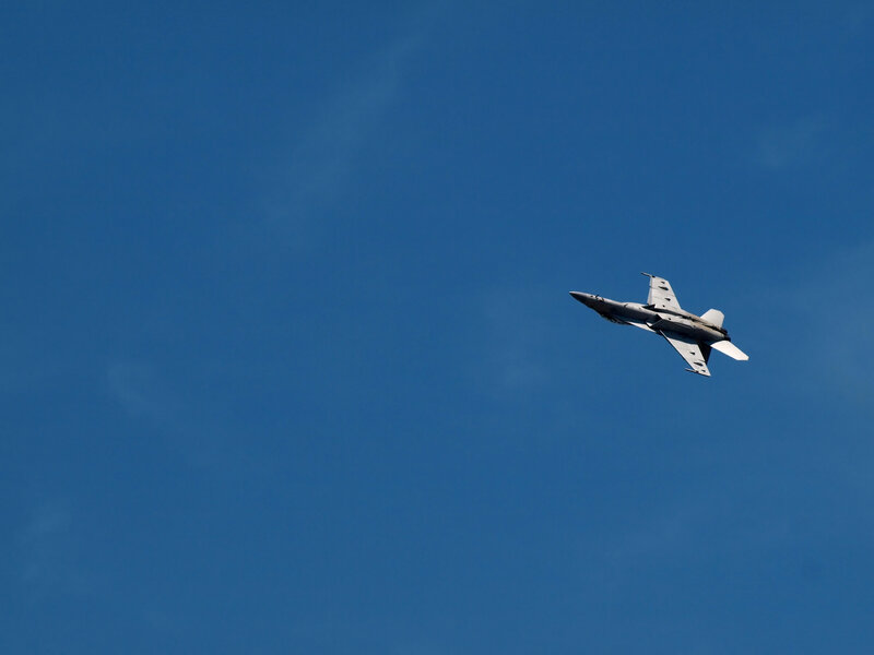 jet fighter in blue sky