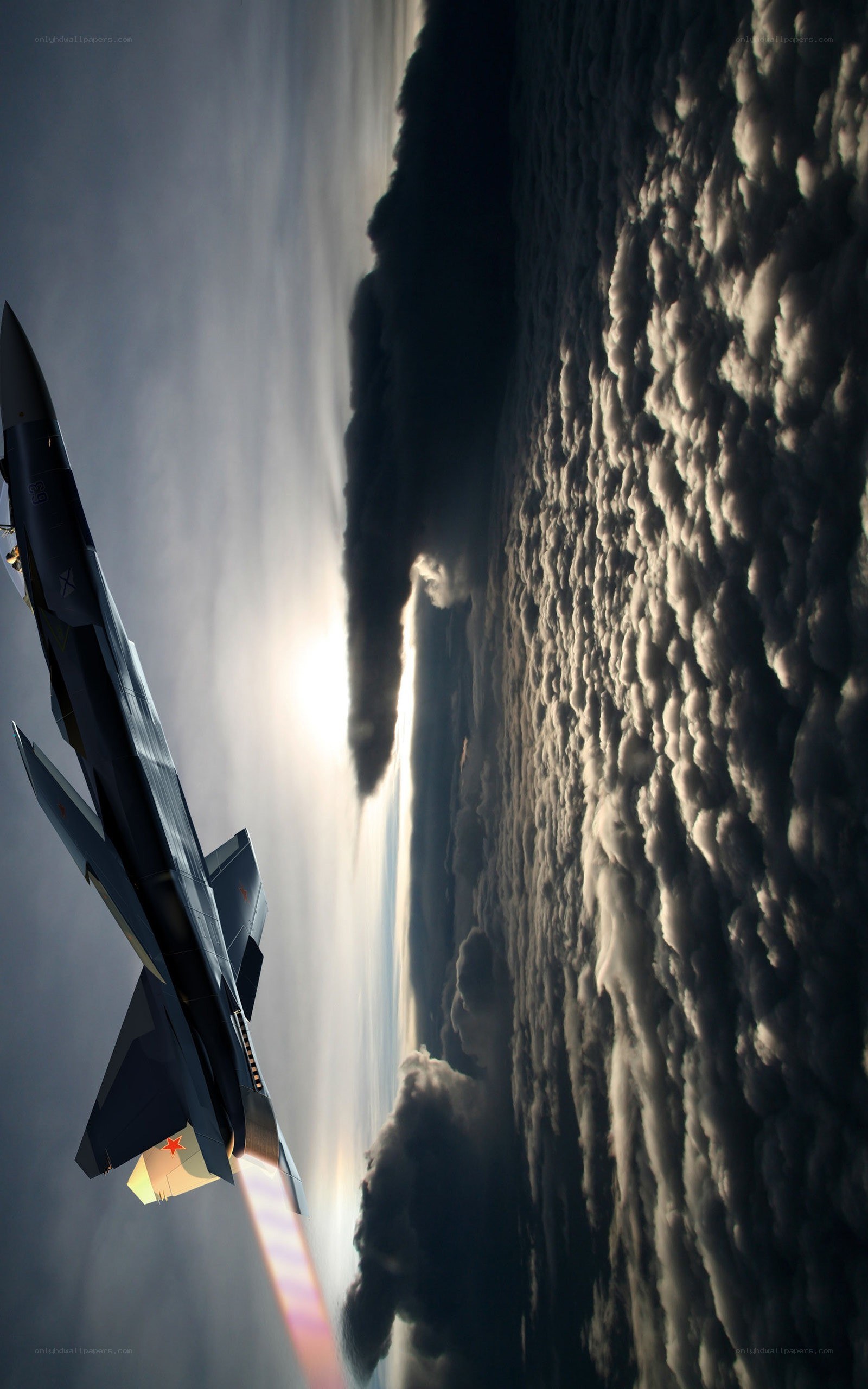 Jet fighter in clouds