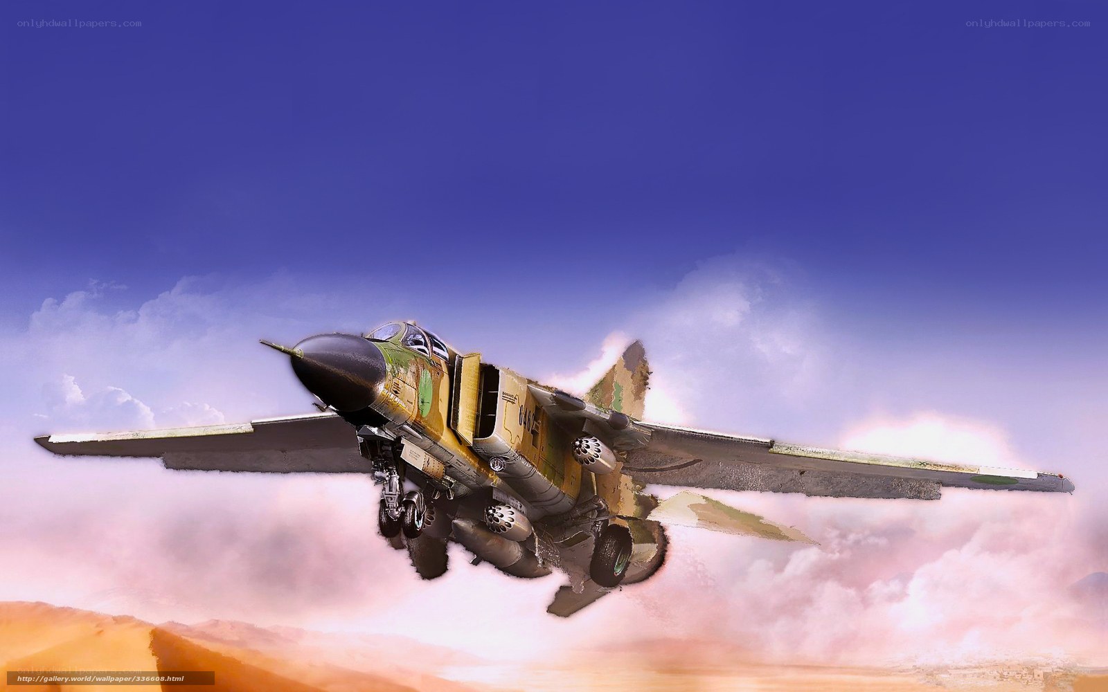 Jet fighter in desert sky