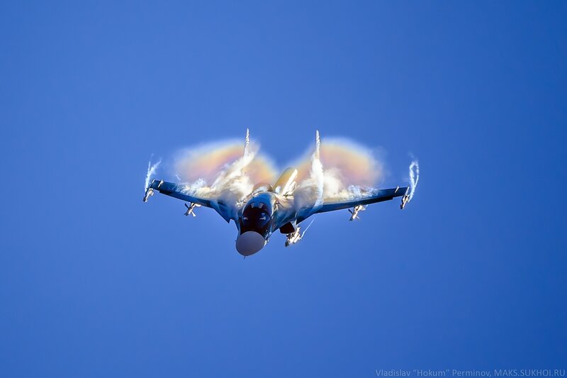 Jet Fighter in Flight — Blue, Dramatic, Afternoon, Photograph, Smoke