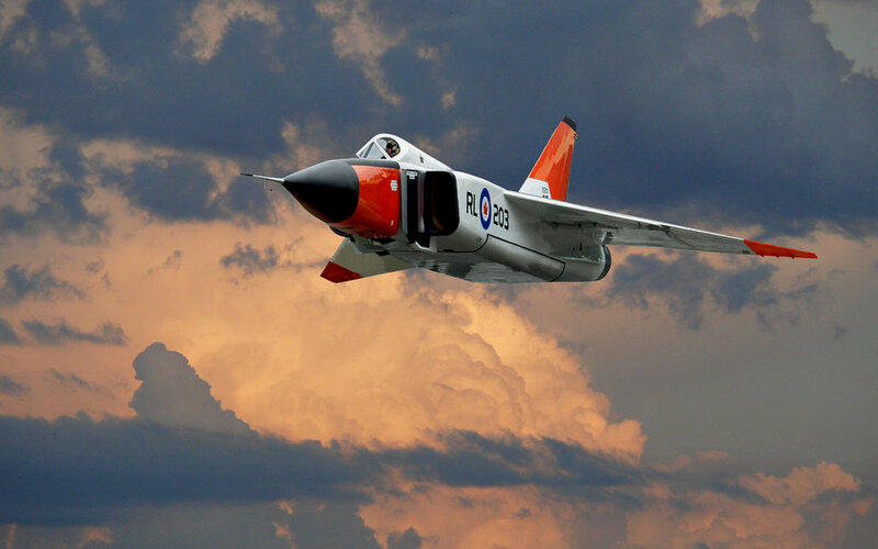 Jet Fighter in Flight — Gray, Dramatic, Sunset