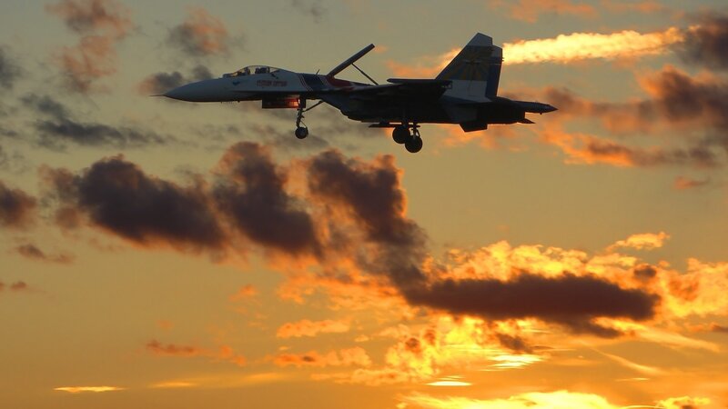 Jet Fighter in Flight — Orange