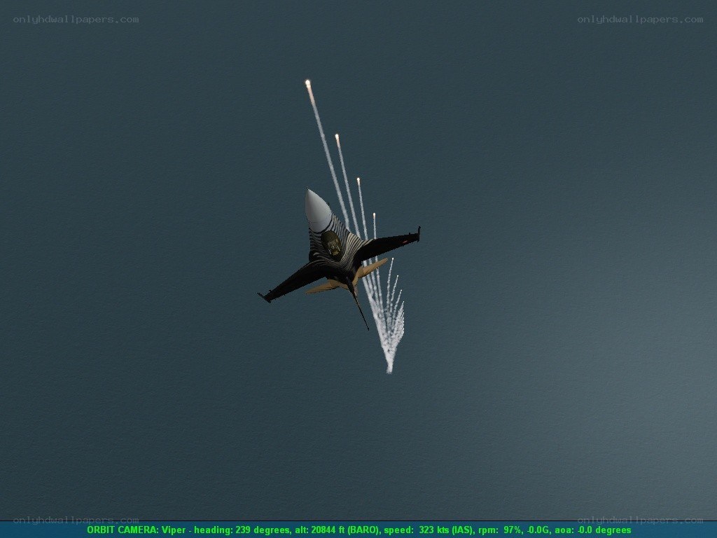 Jet fighter in flight with flares