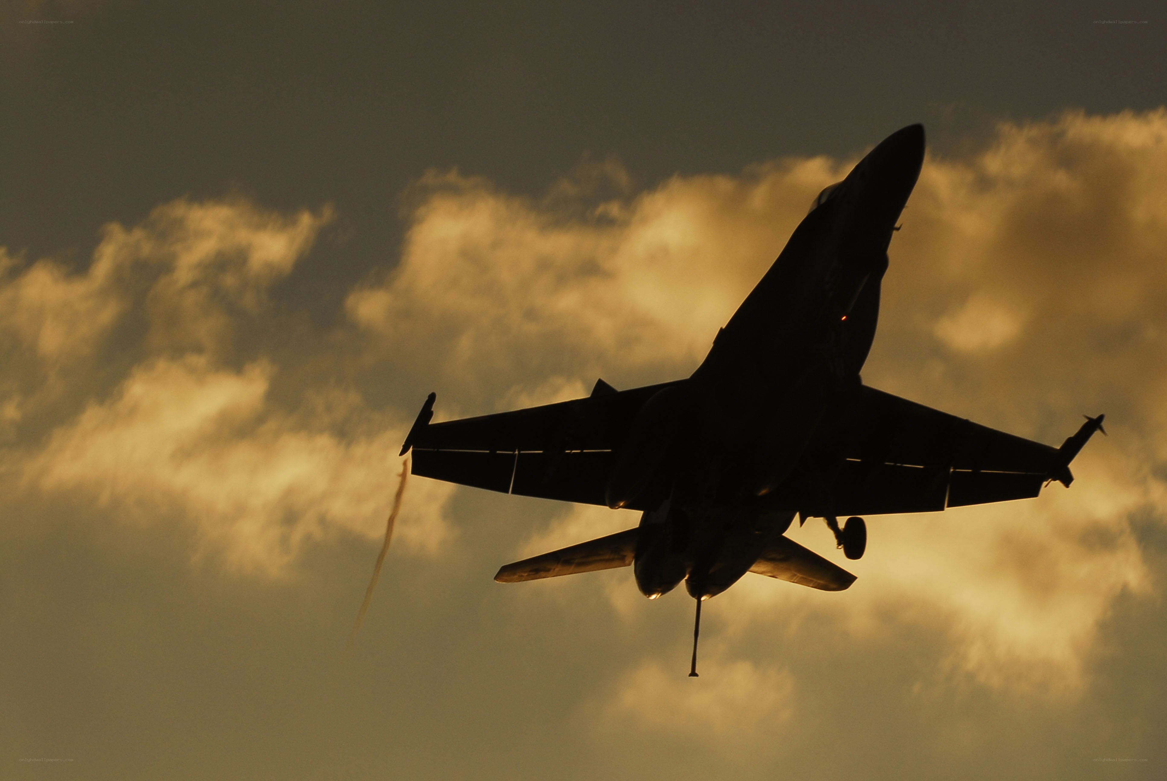 Jet fighter in silhouette