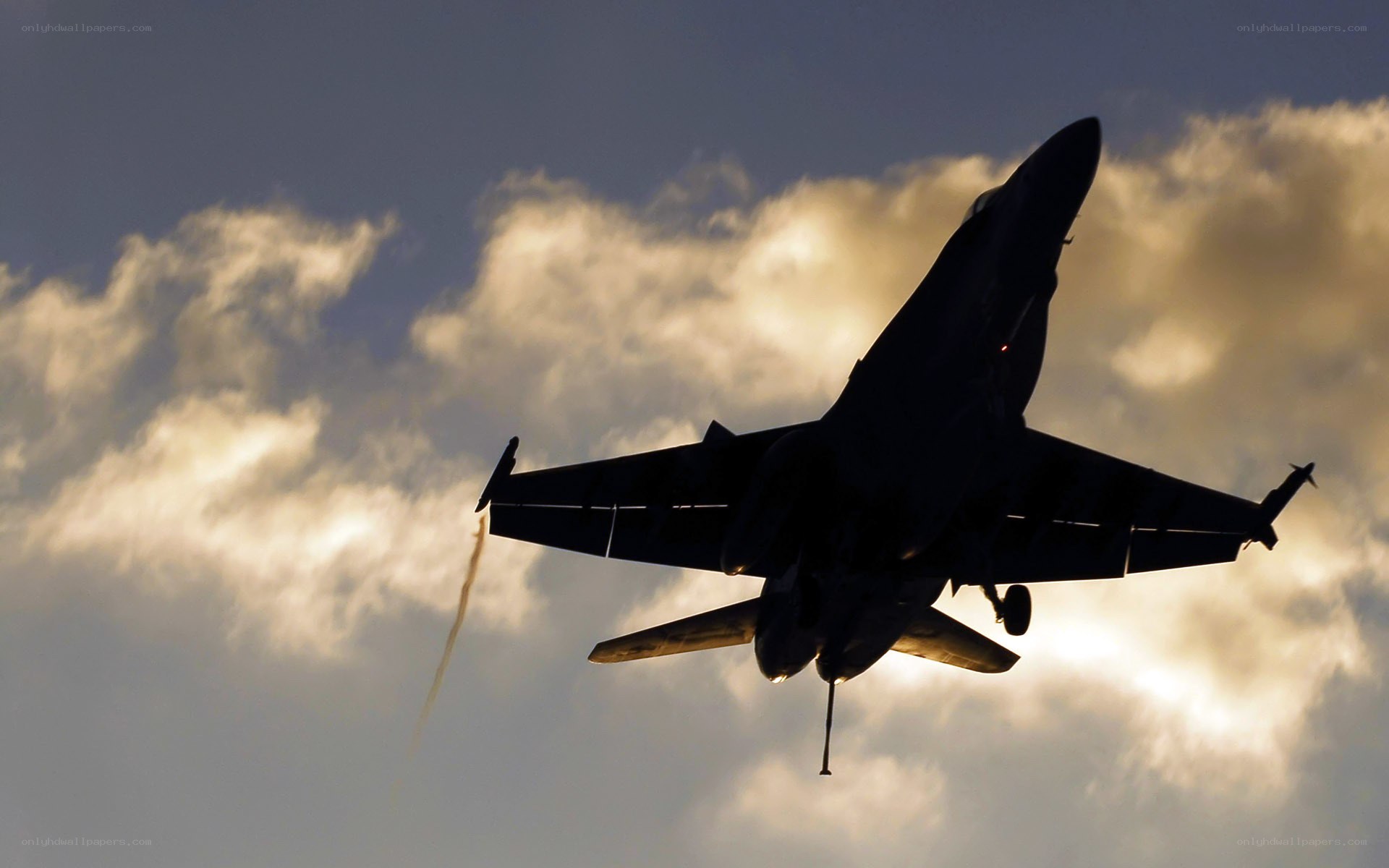 Jet fighter in silhouette