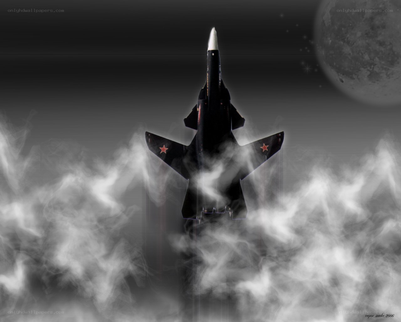 Jet fighter in smoke