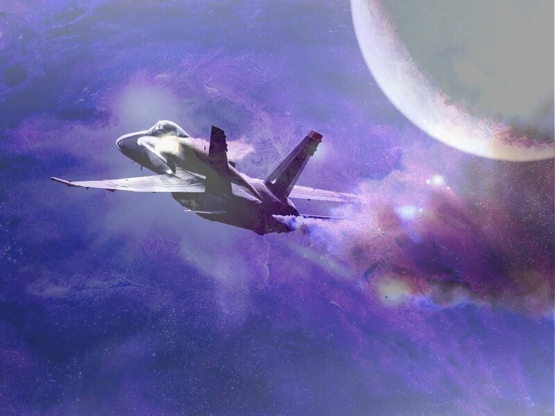 Jet fighter in space