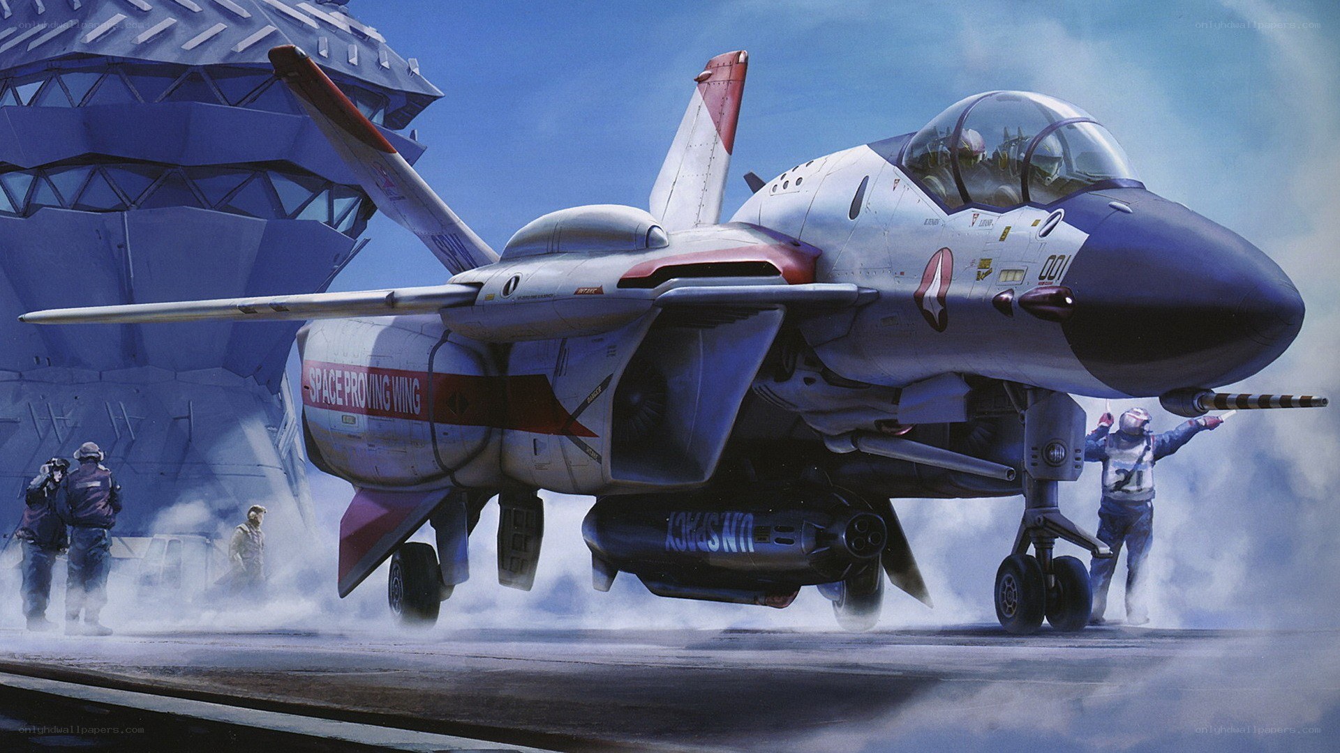 Jet fighter on a launch pad