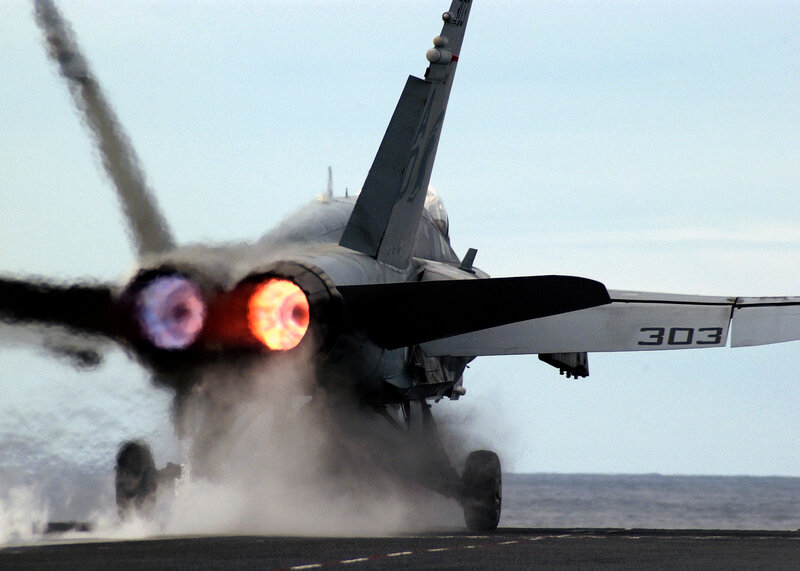 Jet Fighter on Aircraft Carrier — Gray