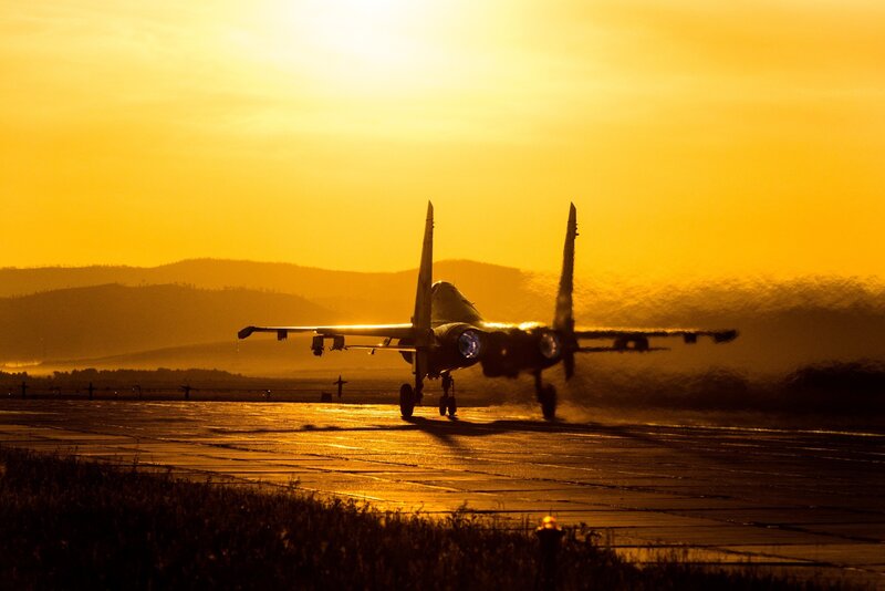 Jet Fighter on Runway — Yellow