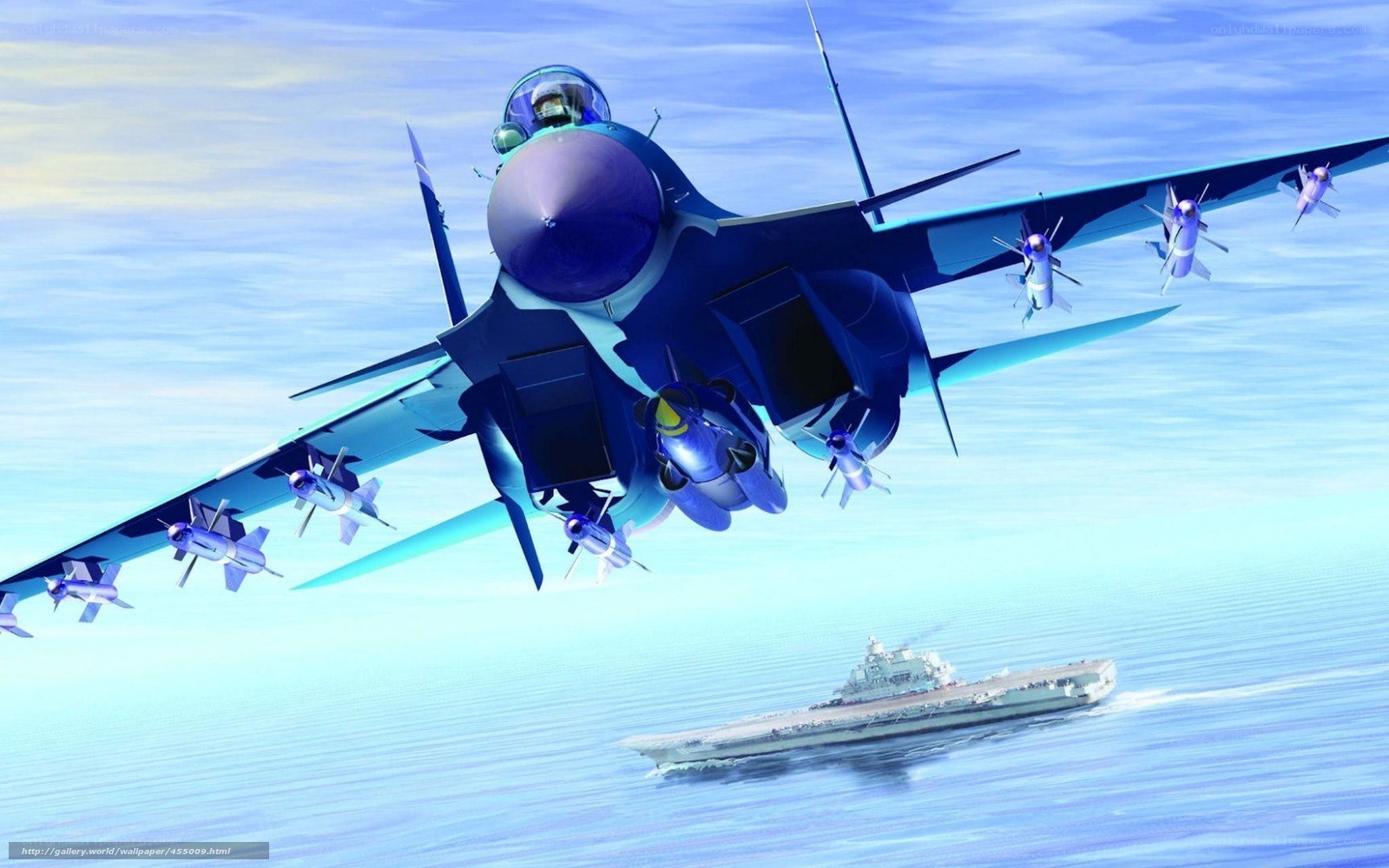 Jet fighter over aircraft carrier
