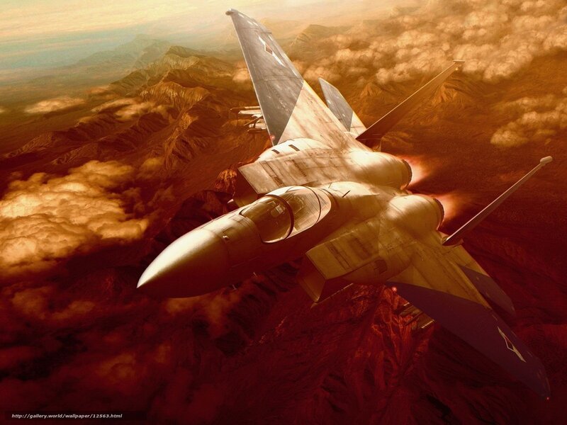 Jet fighter over mountains