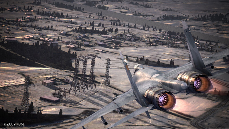Jet fighter over power lines