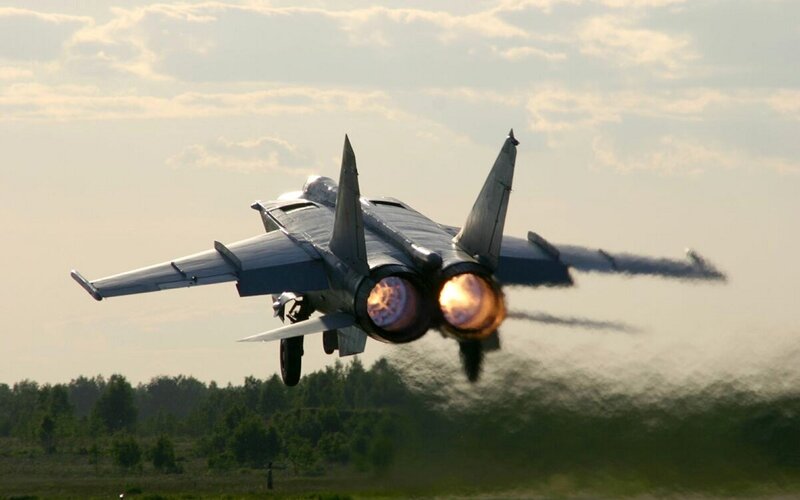 Jet fighter taking off