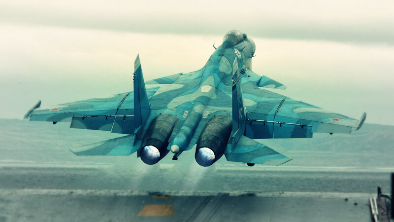 Jet Fighter Taking Off — Blue, Dramatic