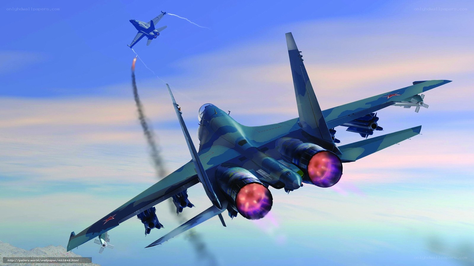 Jet fighters in aerial combat