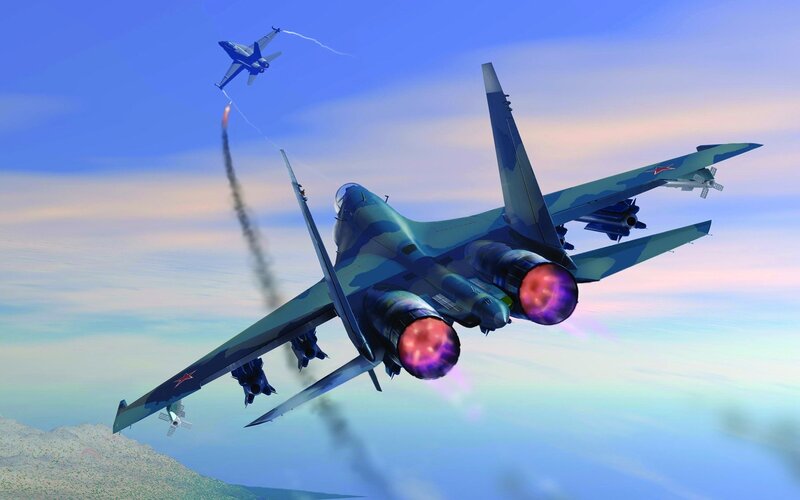 Jet fighters in aerial combat