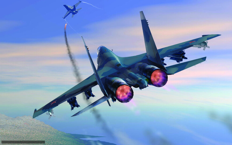 Jet fighters in aerial combat