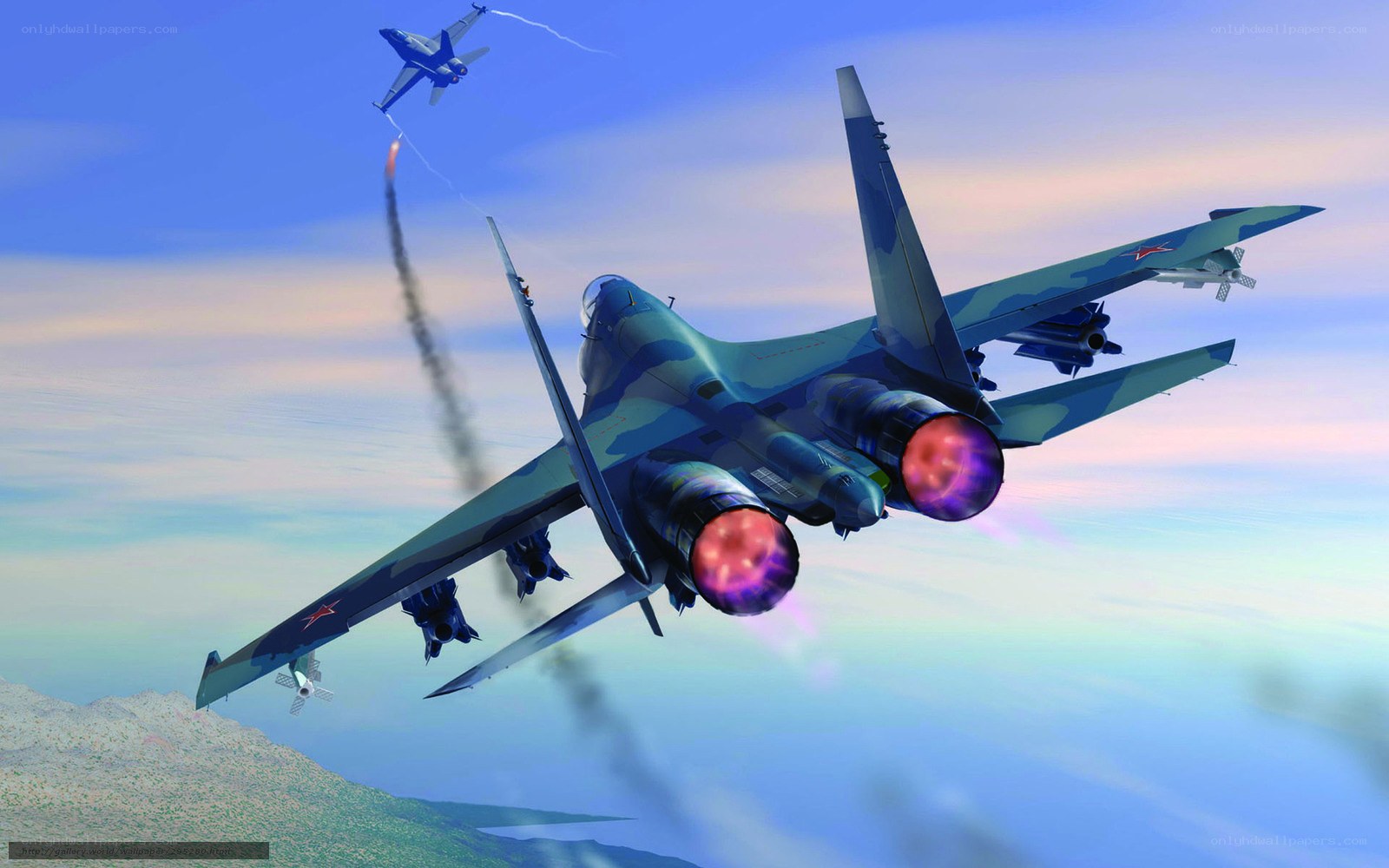 Jet fighters in aerial combat