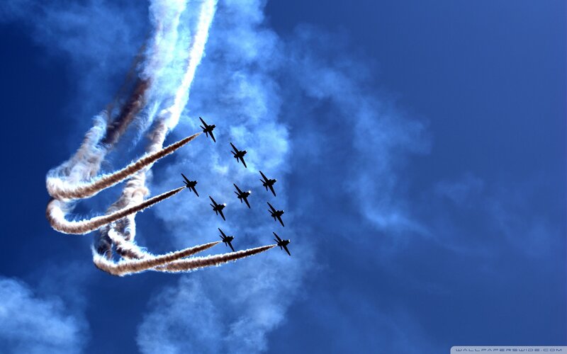 Jet Fighters in Formation — Blue, Dramatic, Afternoon