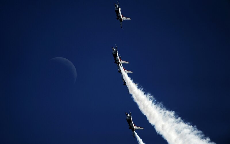 Jet Fighters in Formation — Blue, Dramatic, Night