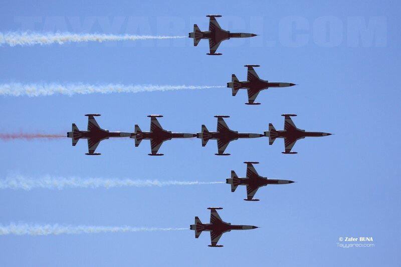 Jet Fighters in Formation — Blue, Dynamic, Afternoon, Photograph, Smoke Trails, Blue Sky, White, Red