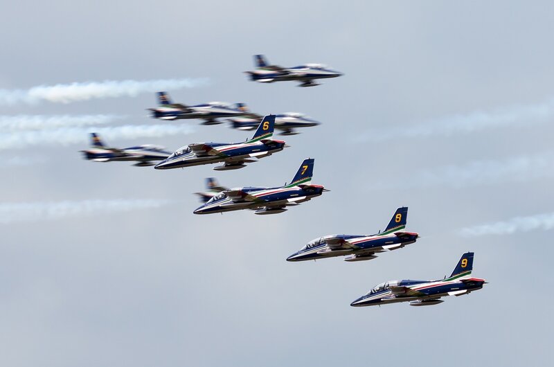 Jet Fighters in Formation — Blue, Dynamic, Afternoon