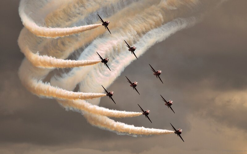 Jet Fighters in Formation — Gray, Dramatic, Afternoon, Photograph