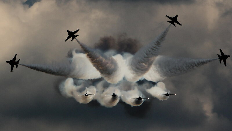 Jet Fighters in Formation — Gray, Dramatic, Afternoon