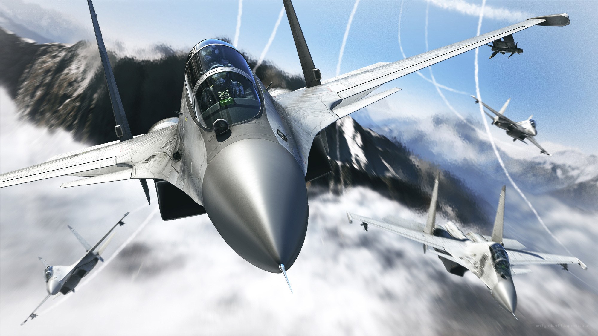 Jet fighters in mountain formation