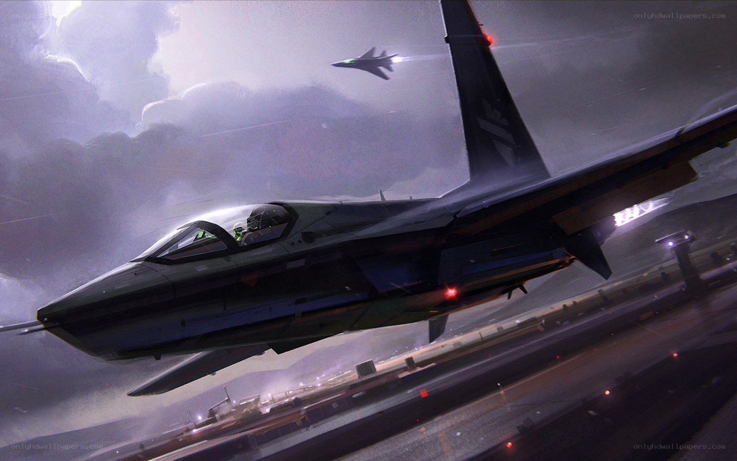 Jet fighters in stormy sky