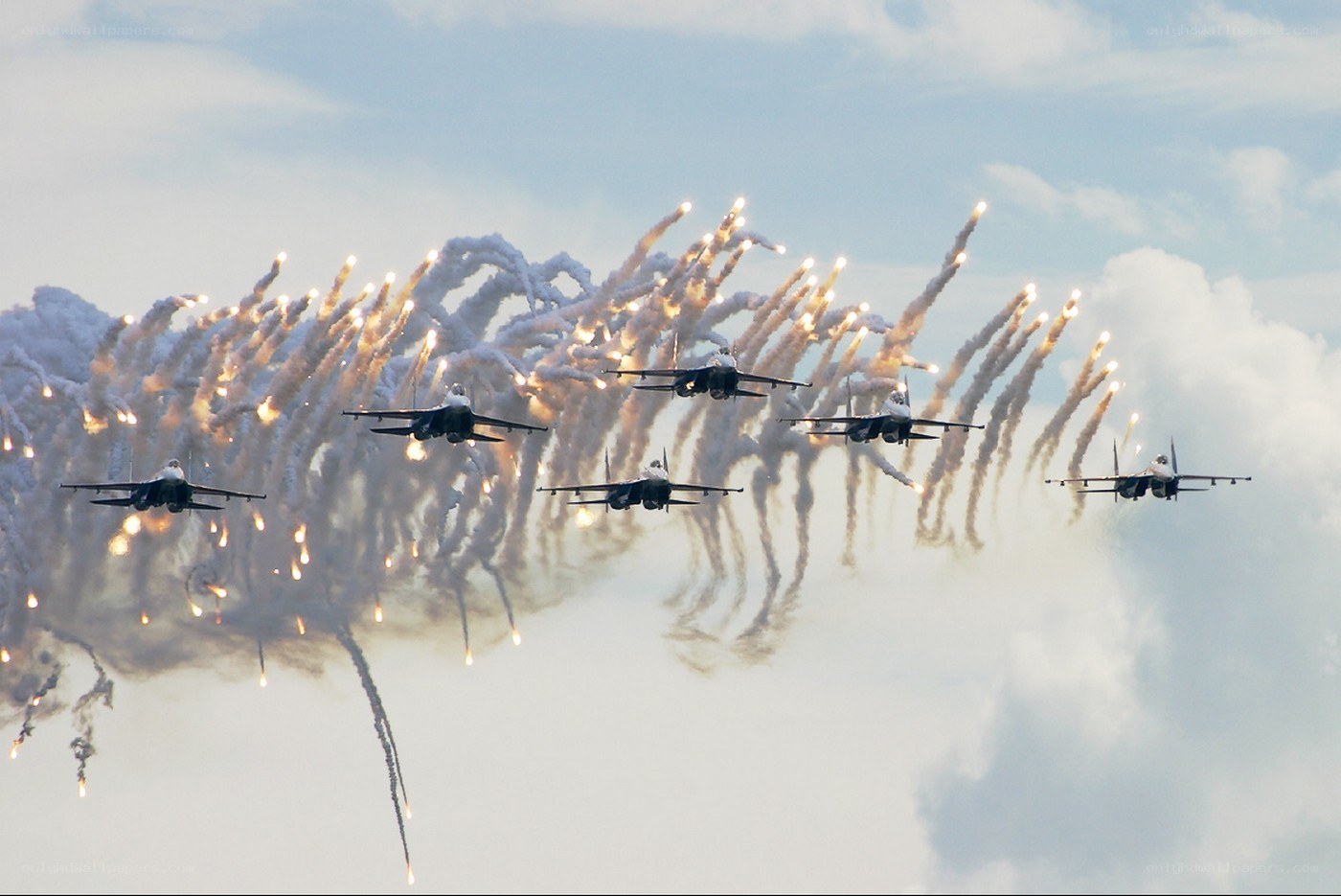 Jet fighters with flares