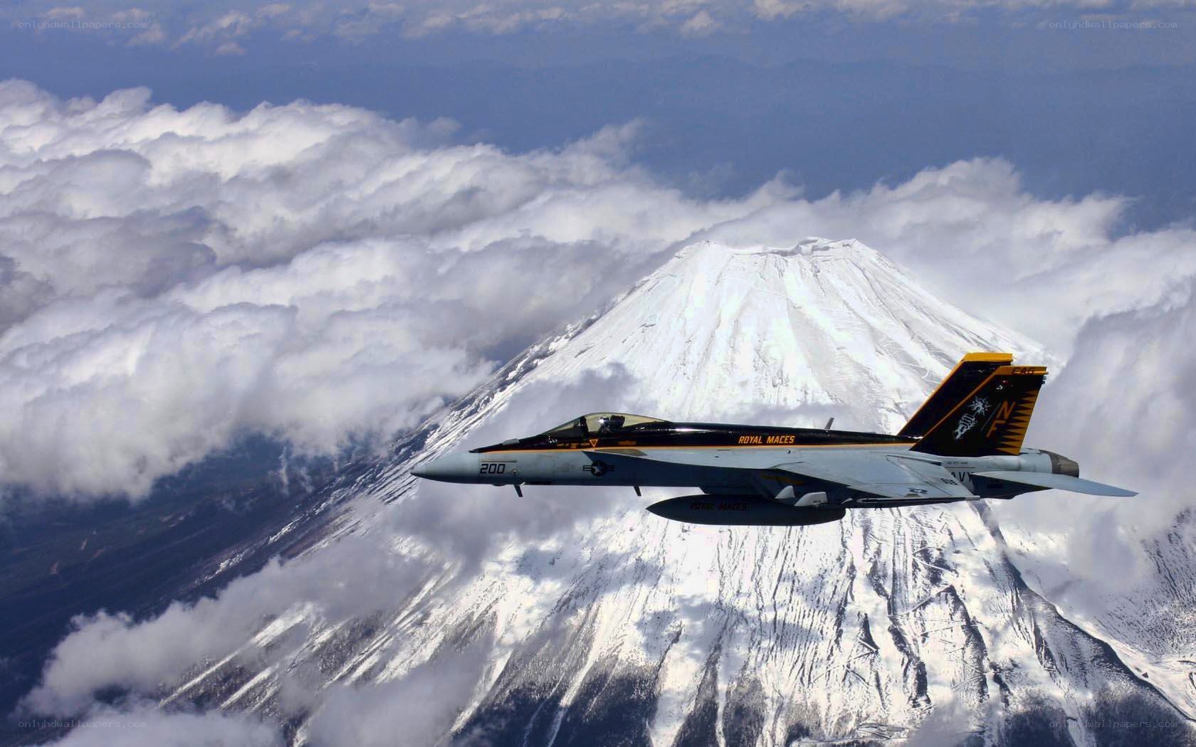 Jet flying over Mount Fuji