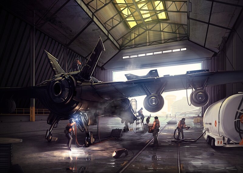 Jet maintenance in hangar