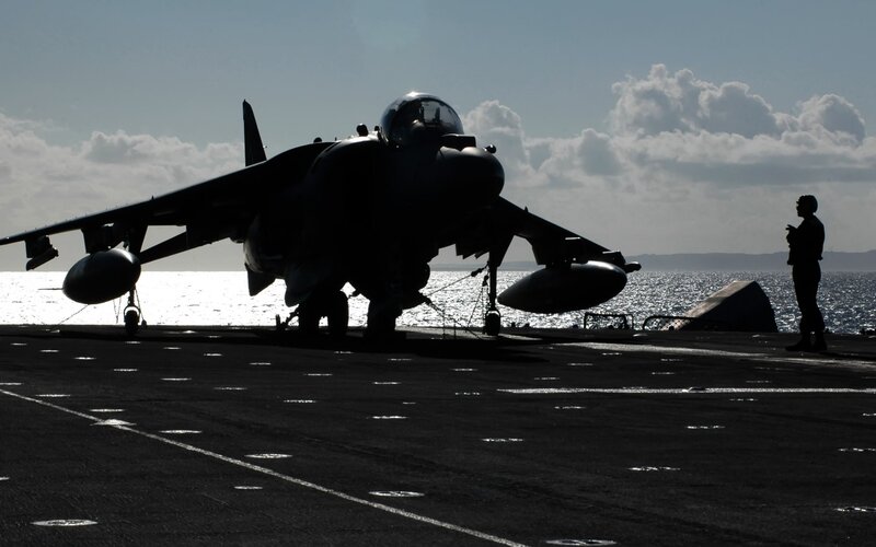 Jet on Aircraft Carrier — Black, Dramatic, Afternoon