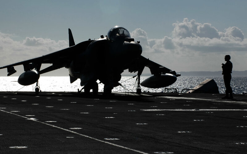 Jet on aircraft carrier deck