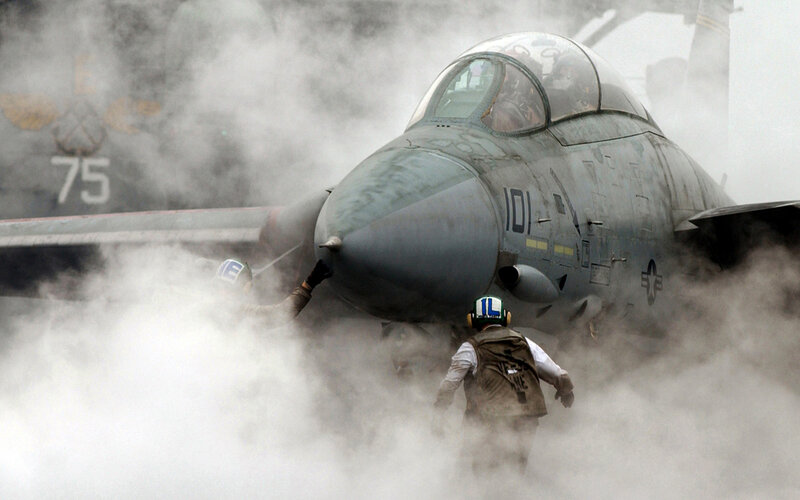 Jet on aircraft carrier deck