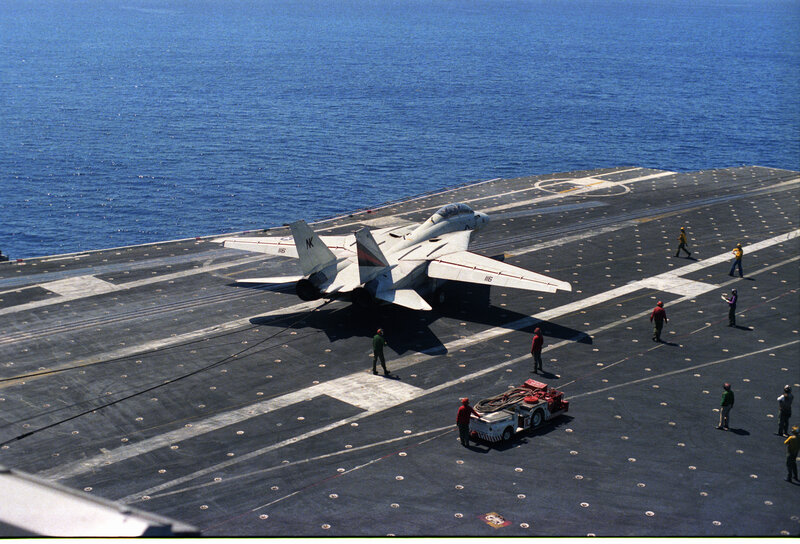 Jet on aircraft carrier deck