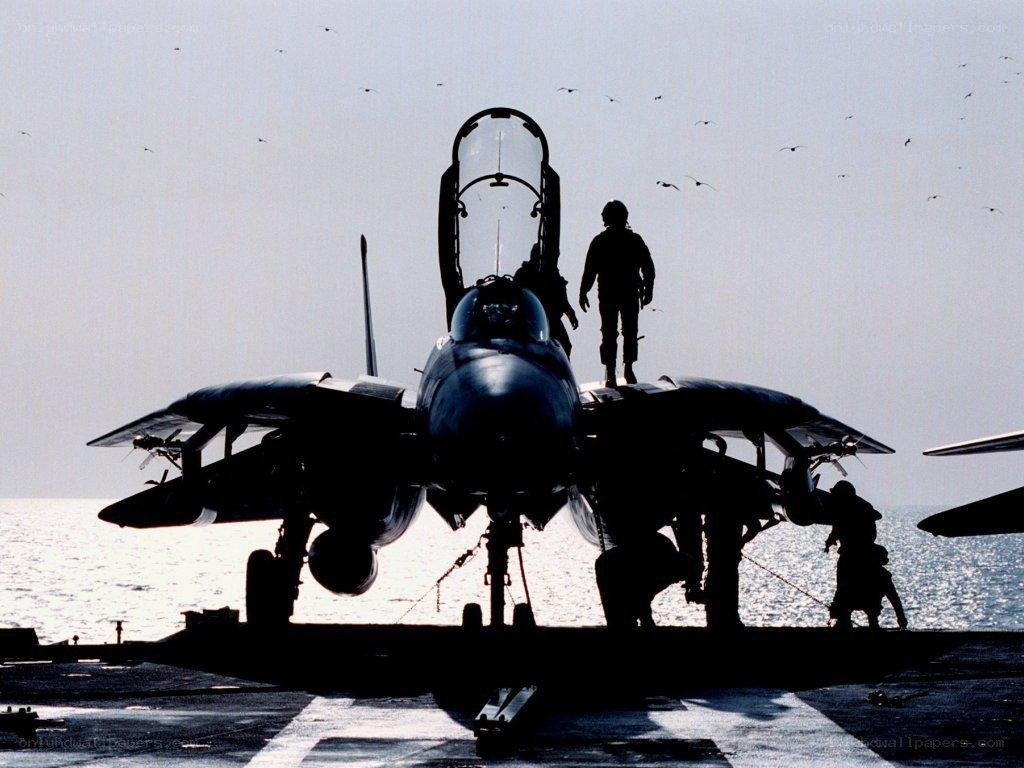 Jet on aircraft carrier deck