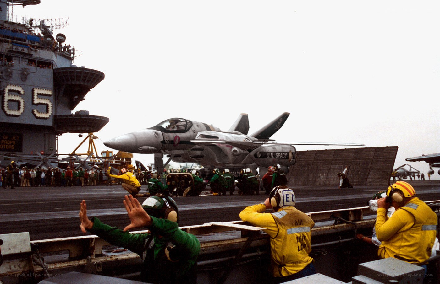 Jet on aircraft carrier deck
