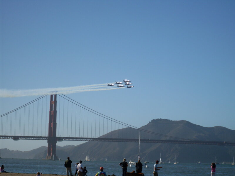 Jet Planes Flying over Bridge