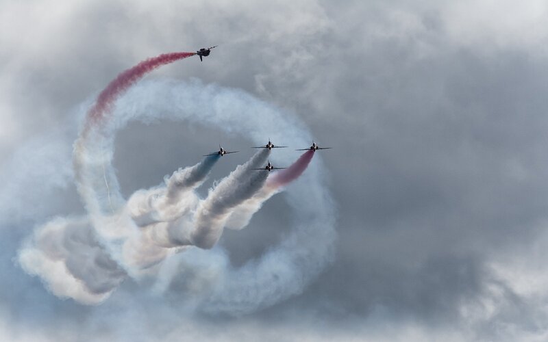 Jet Planes Performing Aerobatics — Gray